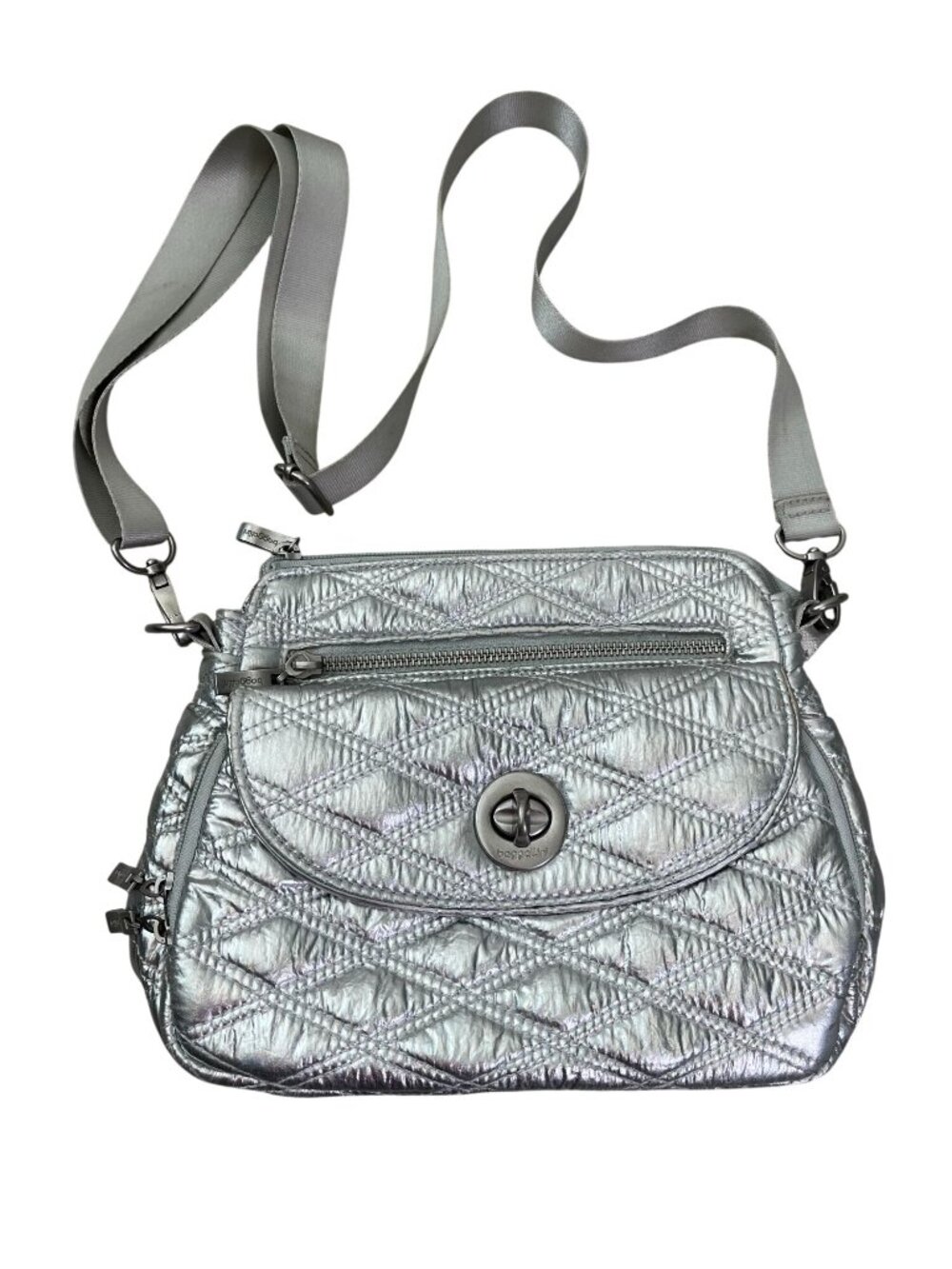Baggallini True Classic Crossbody Metallic Silver Quilted RFID